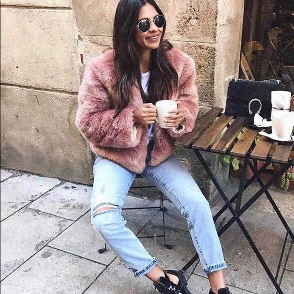 Fluffy Mink Pink Faux Fur Coat
